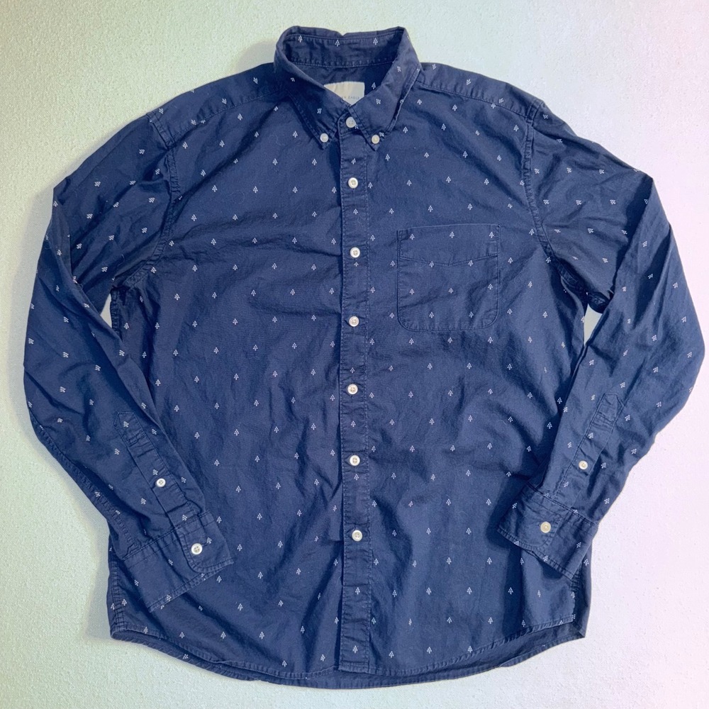 American Eagle Men‎ Navy Button Down Long Sleeve Shirt M Dad-core Collegiate